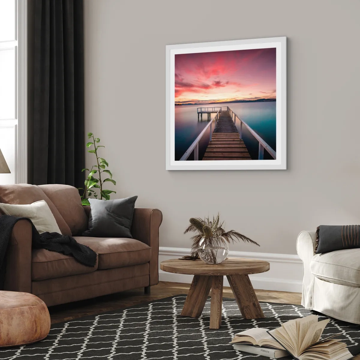 Poster in een witte lijst - De zachte vlam van de avond - 60x60 cm