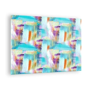 Schilderen op glas - Kleurrijke abstractie met penseelstreken in pastel- en levendige kleuren. - 70x50cm - Vrolijk vlekkerig en besmeurd - Moderne wanddecoratie voor woonkamer en slaapkamer ARTTOR