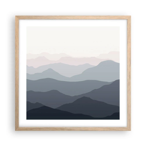 Een poster in een licht eiken lijst - Golven van de bergen - 50x50 cm