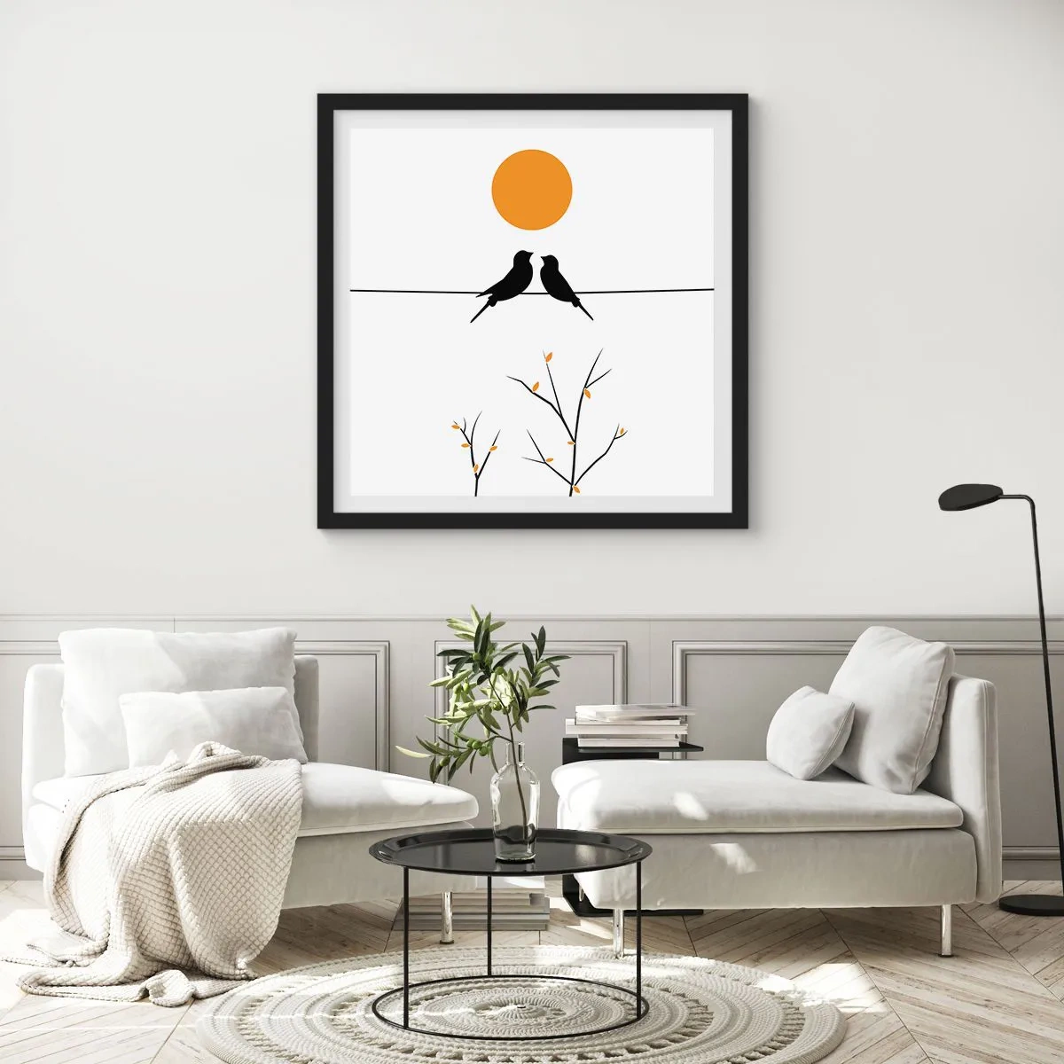 Poster in een zwarte lijst - Nachtegalen avond - 50x50 cm