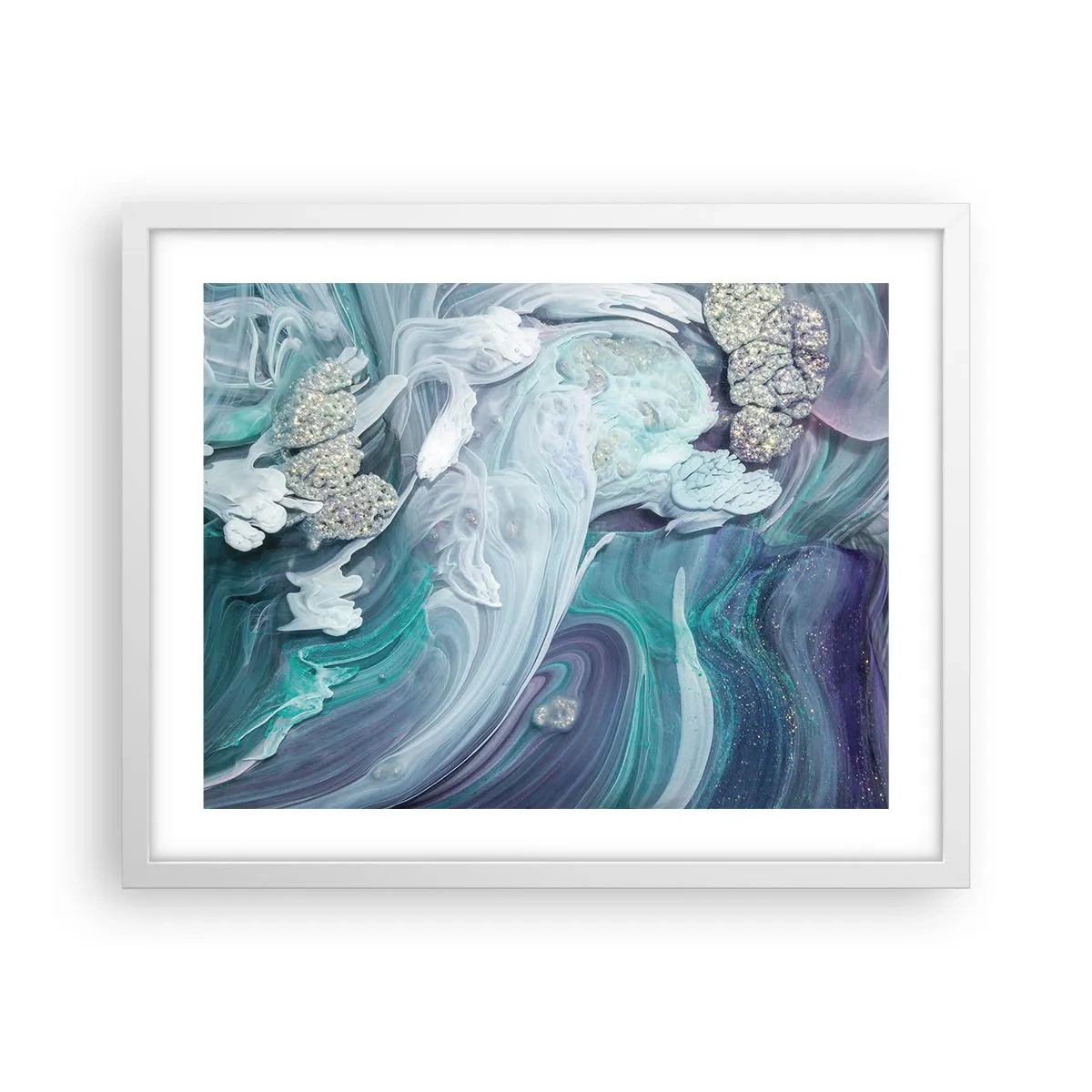 Poster in een witte lijst - Stromingen van hemelsblauw - 50x40 cm