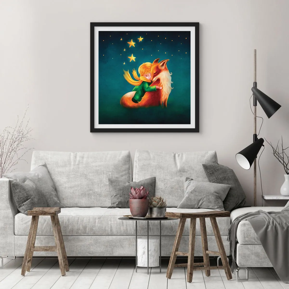 Poster in een zwarte lijst - Kleine Prins - 60x60 cm