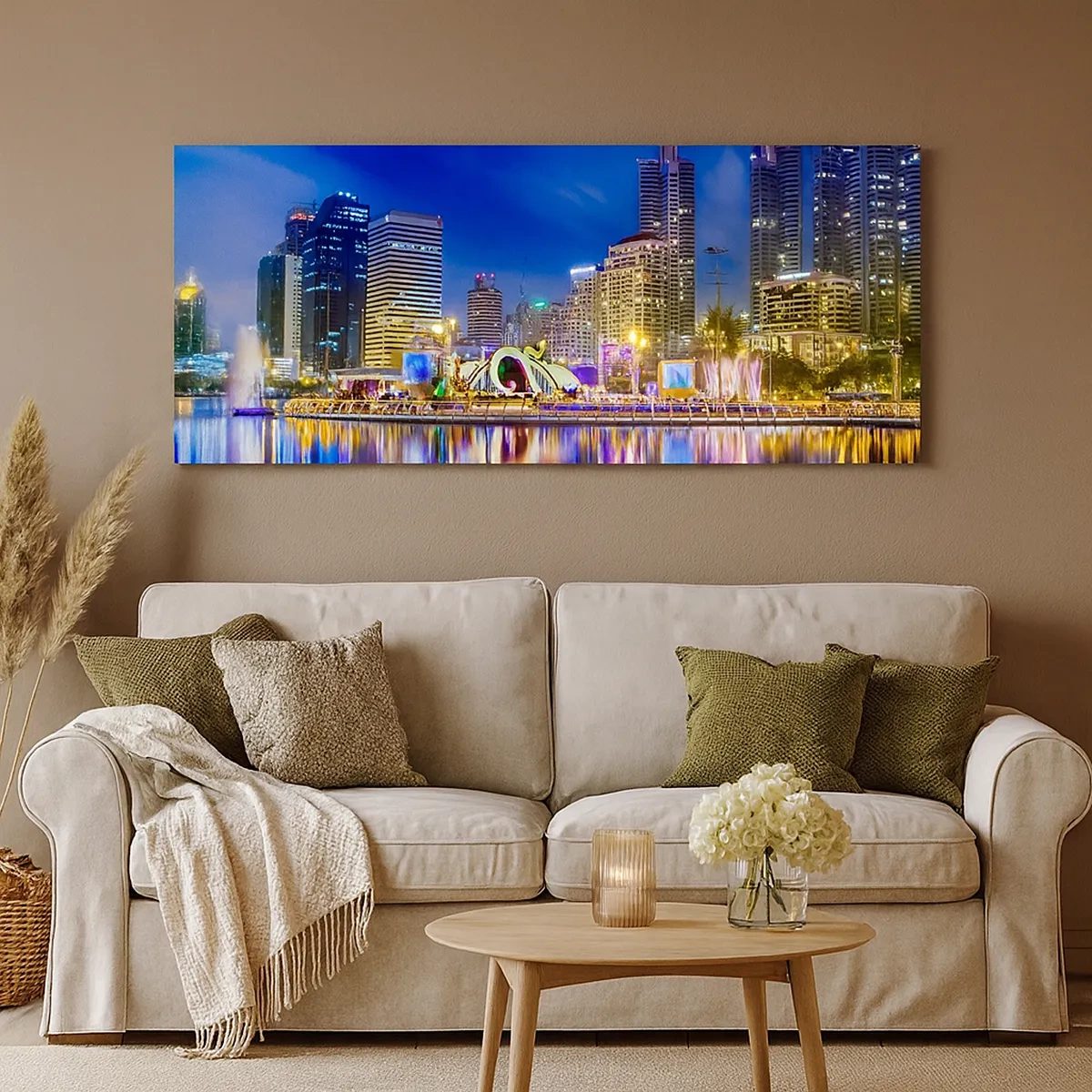 Schilderen op canvas - Regenboognacht in de metropool - 30x30 cm