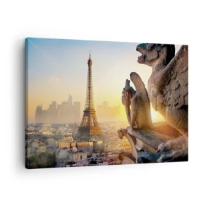 Schilderen op canvas - Uitzicht op de Eiffeltoren met waterspuwers op de achtergrond - 70x50cm - Er is veel veranderd... - Moderne wanddecoratie voor woonkamer en slaapkamer ARTTOR