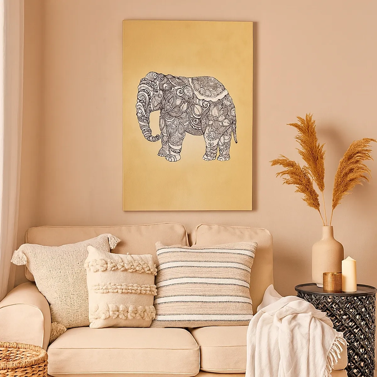 Schilderen op canvas - De olifant heeft zichzelf bedekt - 50x70 cm