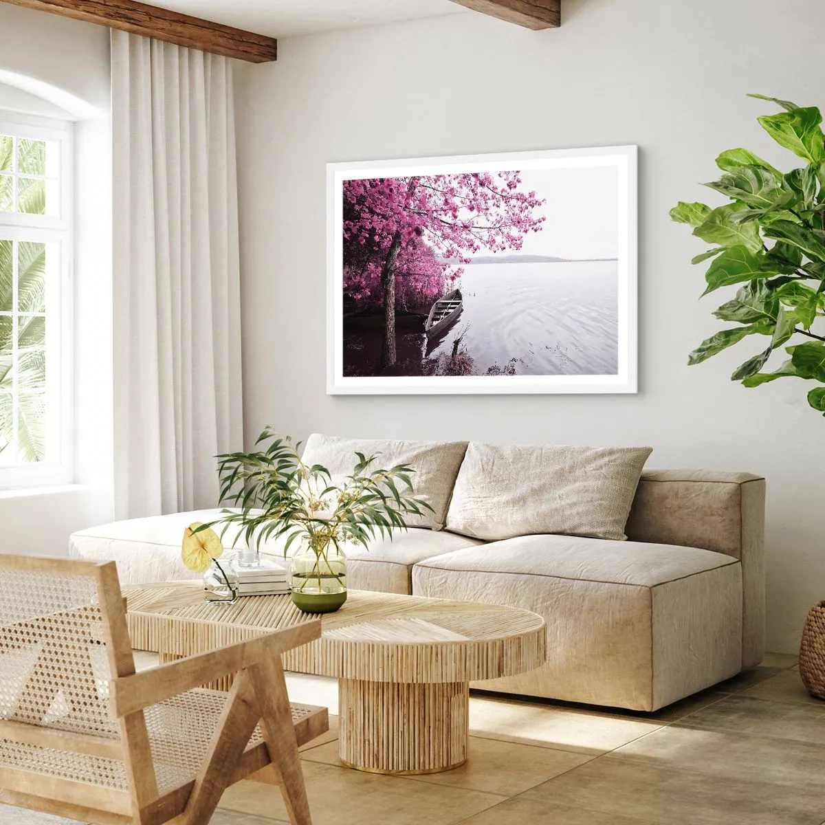 Poster in een witte lijst - In roze stilte - 100x70 cm