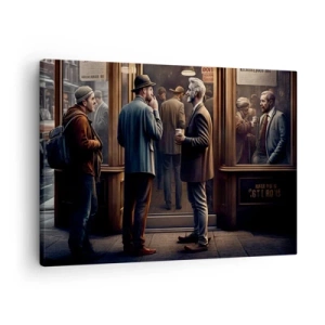Schilderen op canvas - Straatbeeld met mensen voor een retrocafé - 70x50cm - Een goed moment van de dag - Moderne wanddecoratie voor woonkamer en slaapkamer ARTTOR