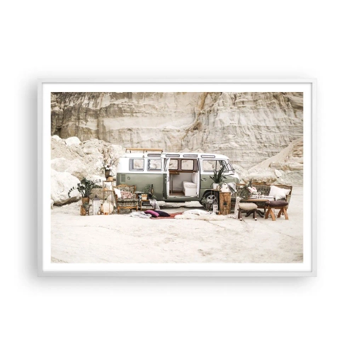 Poster in een witte lijst - Er is de tijd om aan de reis te beginnen - 100x70 cm