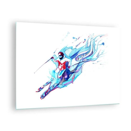 Schilderen op glas - Een dynamische figuur van een skiër in abstracte kleuren - 70x50cm - Gekke rush van vreugde - Moderne wanddecoratie voor woonkamer en slaapkamer ARTTOR
