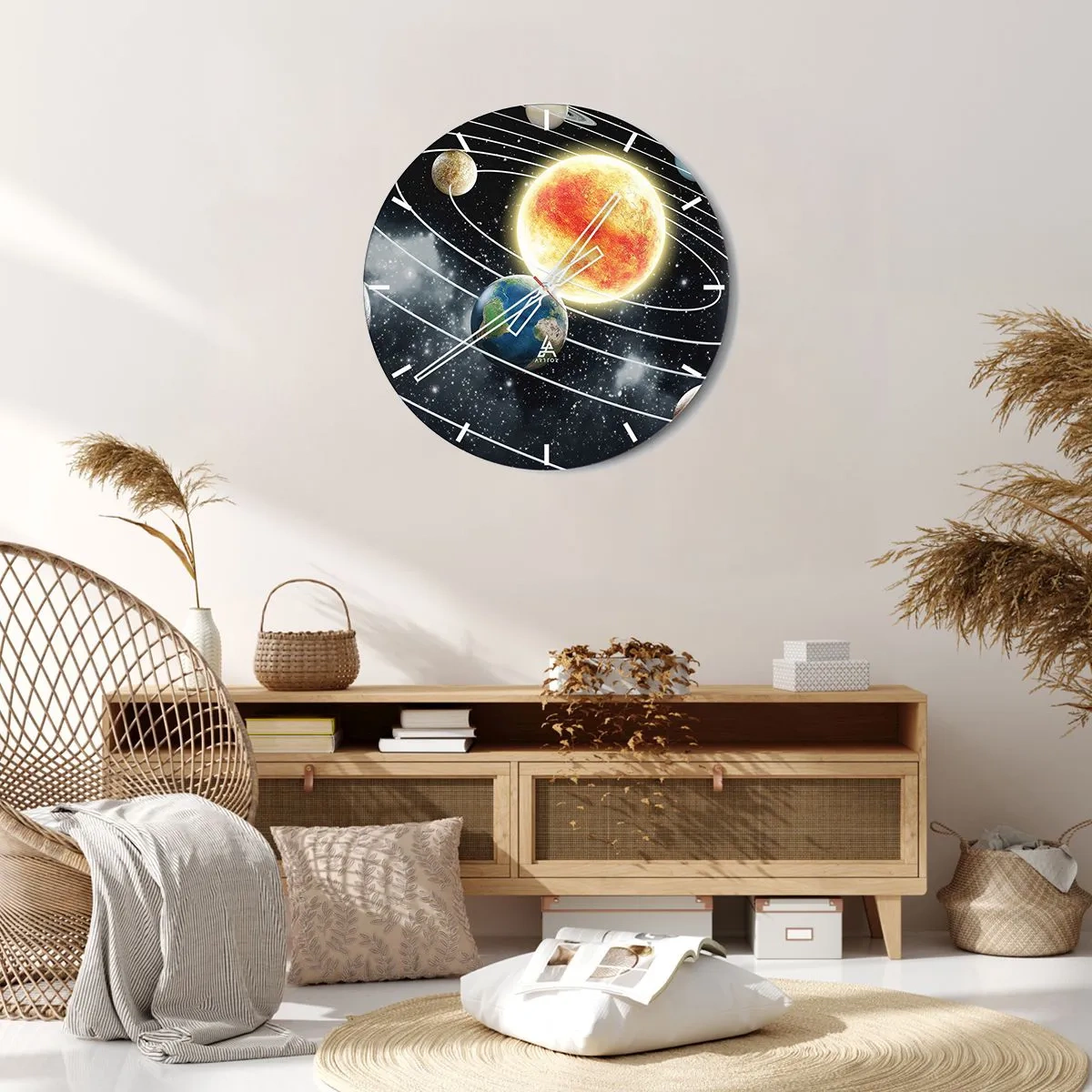 Wandklok - Klok - Het zonnestelsel met de zon en planetaire banen zichtbaar - 30x30cm - Kosmische dans - Moderne wanddecoratie voor woonkamer, keuken en slaapkamer ARTTOR