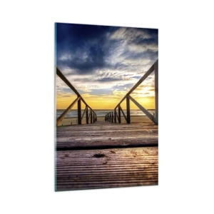 Schilderen op glas - Rechtstreeks naar het rustige strand bij zonsondergang - 80x120 cm