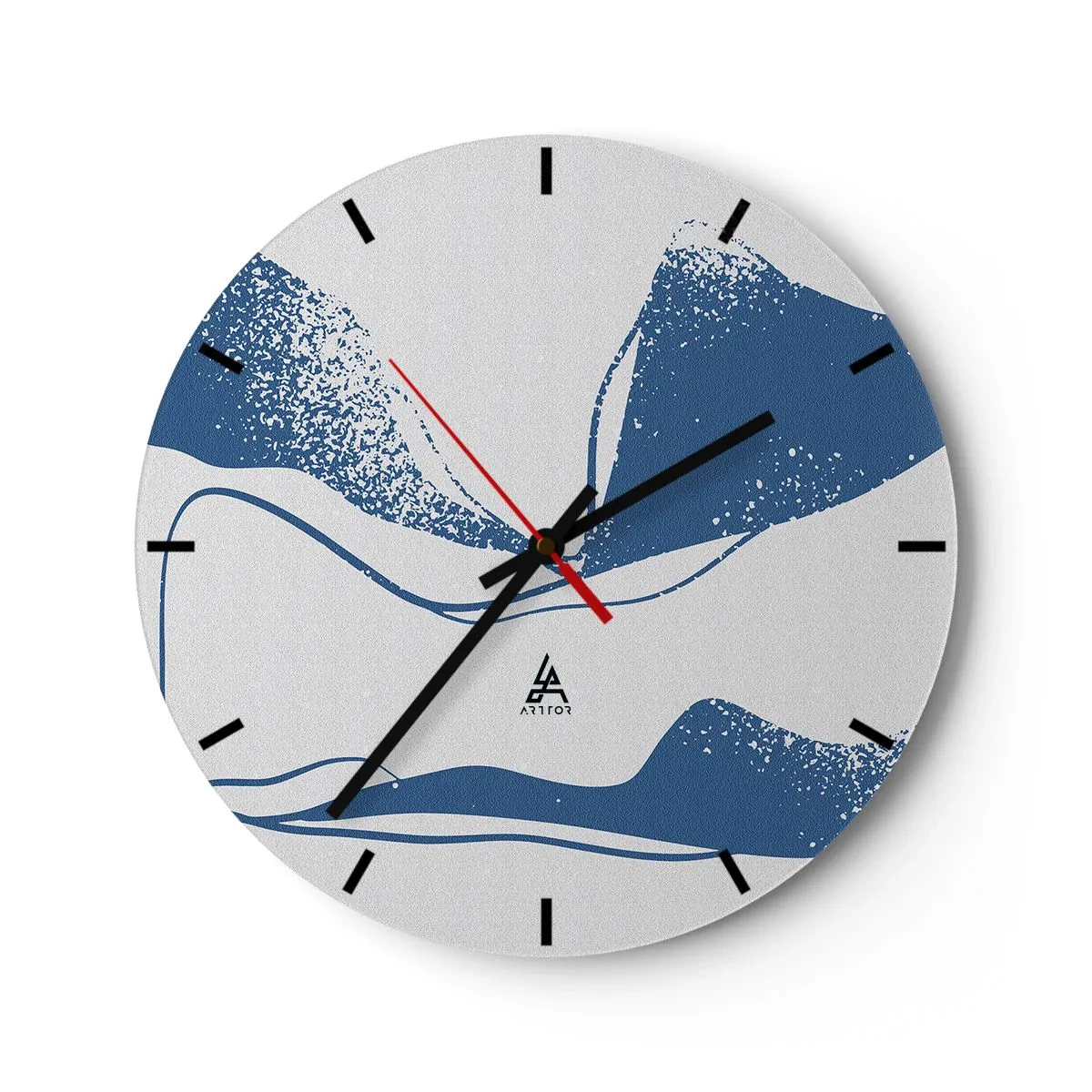 Wandklok - Klok - Grafische abstractie met blauwe vleugels op een witte achtergrond - 30x30cm - Gevleugelde abstractie - Moderne wanddecoratie voor woonkamer, keuken en slaapkamer ARTTOR