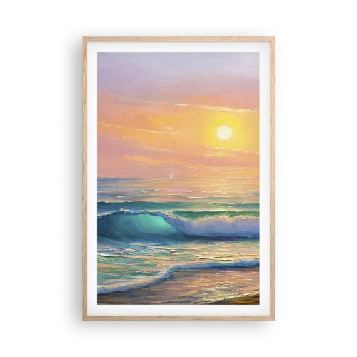 Een poster in een licht eiken lijst - Een turquoise lied van de golven - 61x91 cm