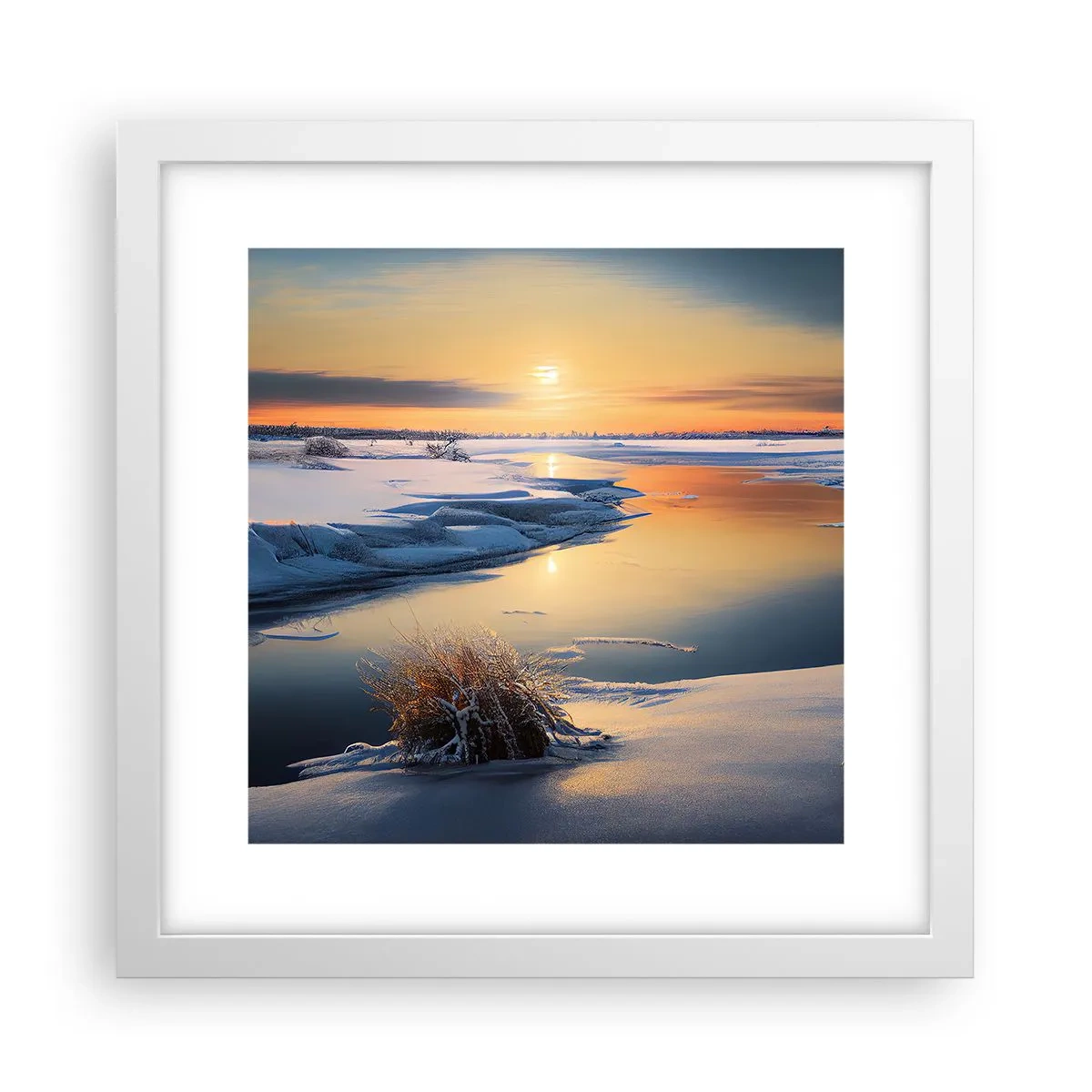 Poster in een witte lijst - Winterse zonsondergang - 30x30 cm