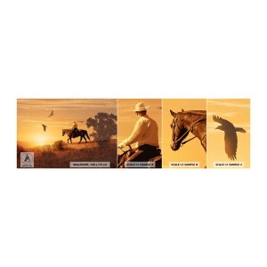 Fotobehang Staaltje Standard Eco - Alleen over de prairie - Paard, Cowboy, Landschap - 100x30 cm