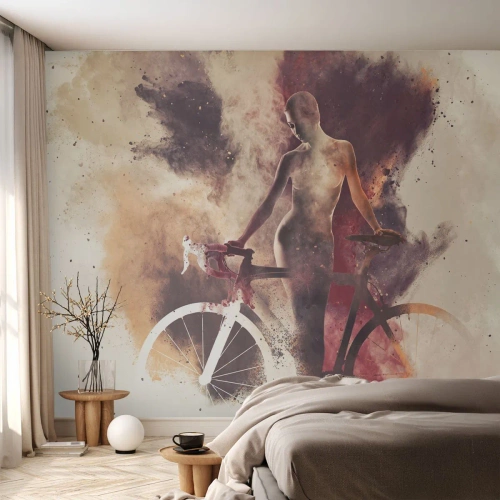 Fotobehang Premium Sand - Een fietsziel in marmeren vormen - Abstractie, Vrouw, Fiets - 500x350 cm