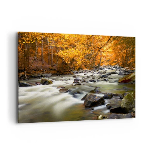 Schilderen op canvas - Een stroom in een gouden bos - 120x80 cm