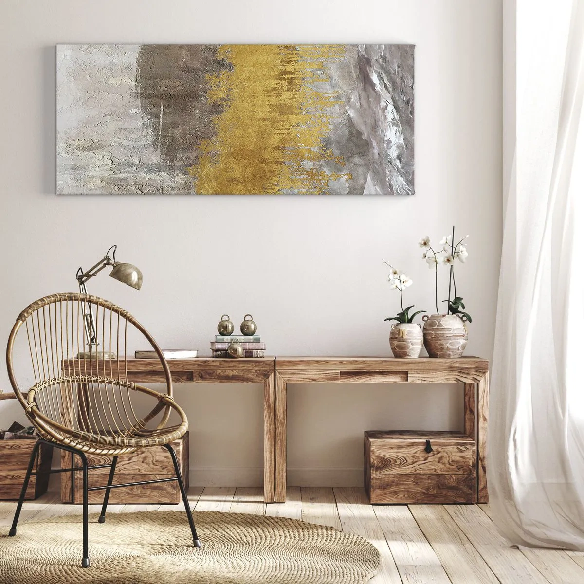 Schilderen op canvas - Een gouden explosie - 90x30 cm