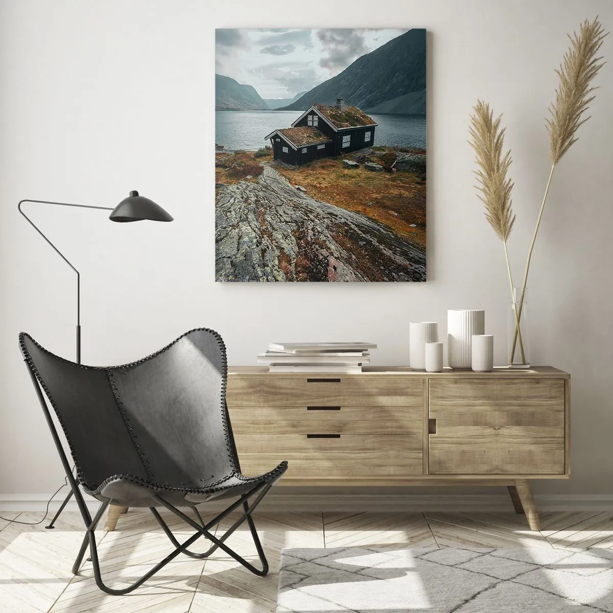 Schilderen op glas - Een zomerverblijf aan het fjord - 50x70 cm