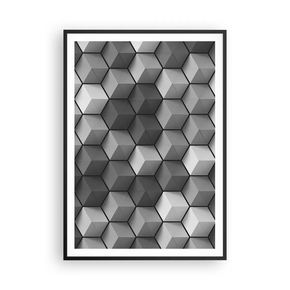 Poster in een zwarte lijst - Kubistische puzzel - 70x100 cm