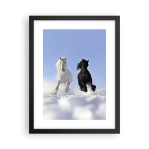 Poster in een zwarte lijst - Zwart-wit galop - 30x40 cm