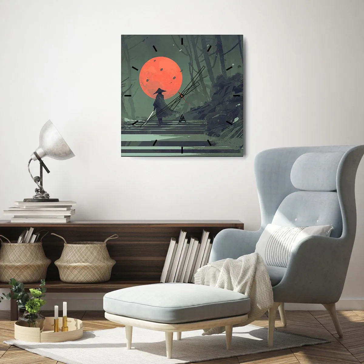 Wandklok - Klok - Rode maan krijger - 30x30 cm