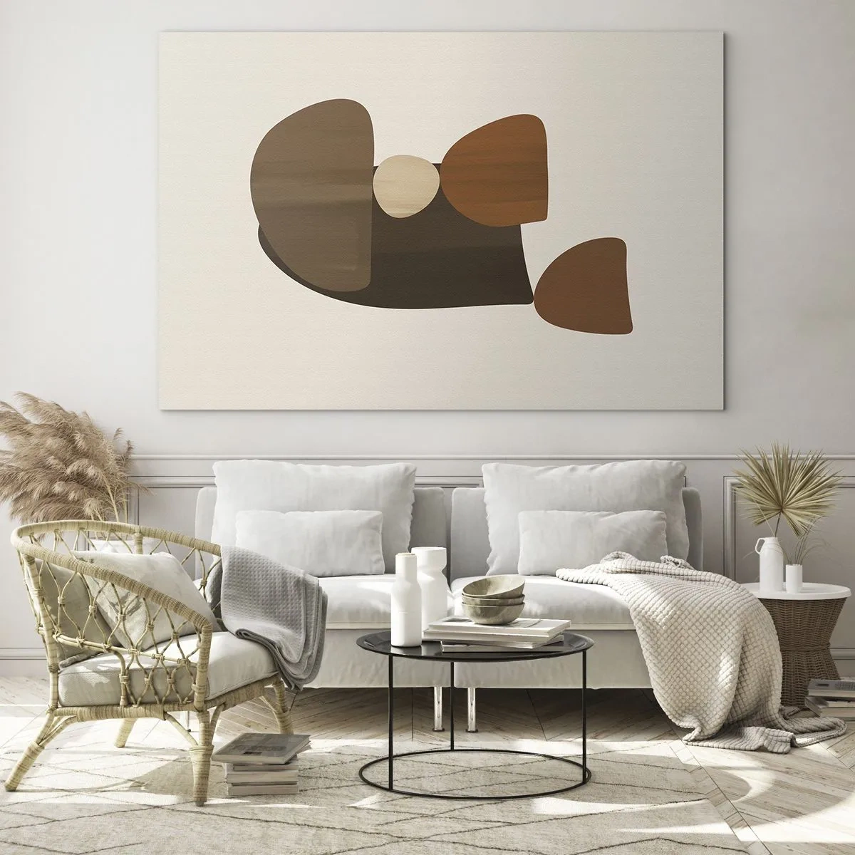 Schilderen op glas - Abstracte compositie in tinten bruin en beige - 70x50cm - Compositie in brons - Moderne wanddecoratie voor woonkamer en slaapkamer ARTTOR