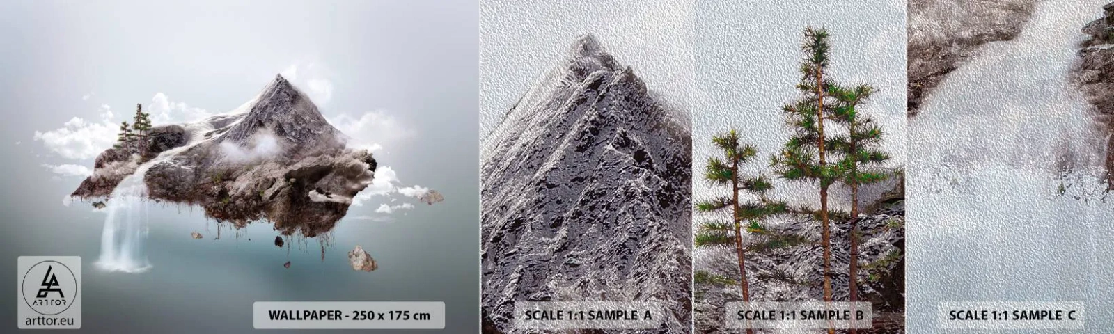 Fotobehang Monster Premium Sand - Gezien met het oog van een surrealist - Abstractie, Fantasie, Eiland - 100x30 cm