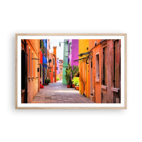 Een poster in een licht eiken lijst - Regenboogsteeg - 91x61 cm