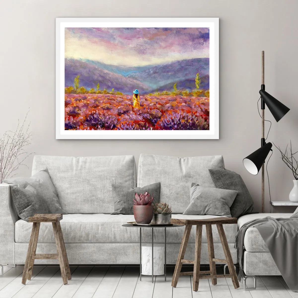 Poster in een witte lijst - In een lavendelwereld - 40x30 cm