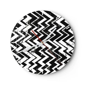 Wandklok - Klok - Zwart-wit zigzagpatroon met een artistiek verweerd effect - 30x30cm - Zyg-wit, zag-zwart - Moderne wanddecoratie voor woonkamer, keuken en slaapkamer ARTTOR