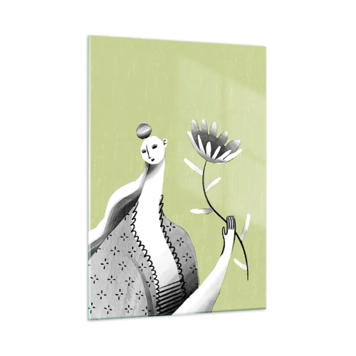 Schilderen op glas - Modernistisch portret – met een bloem in de hand - 50x70 cm