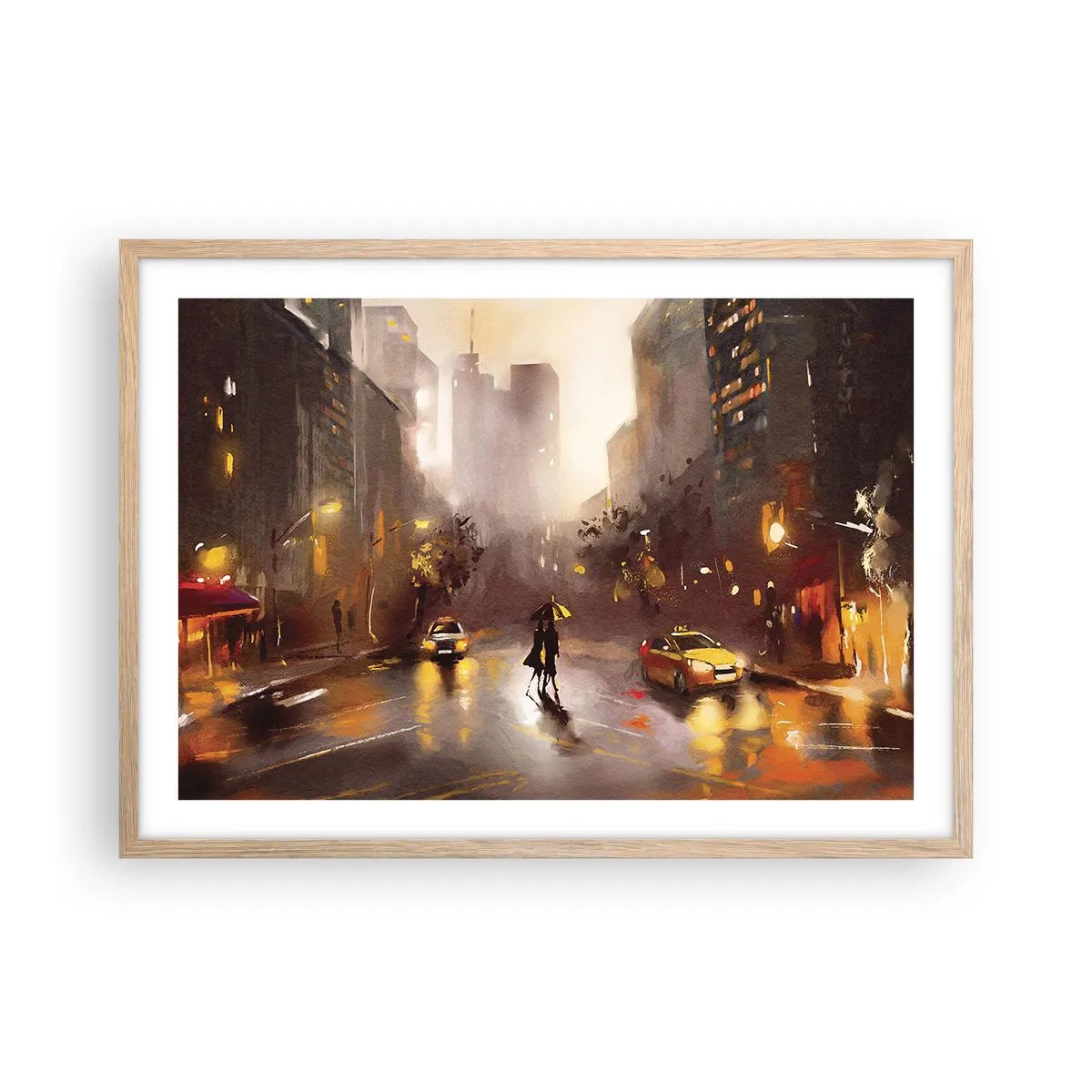 Een poster in een licht eiken lijst - In de lichten van New York - 70x50 cm