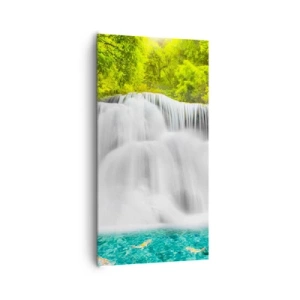 Schilderen op canvas - Een schuimige waterval van groen naar azuurblauw - 65x120 cm
