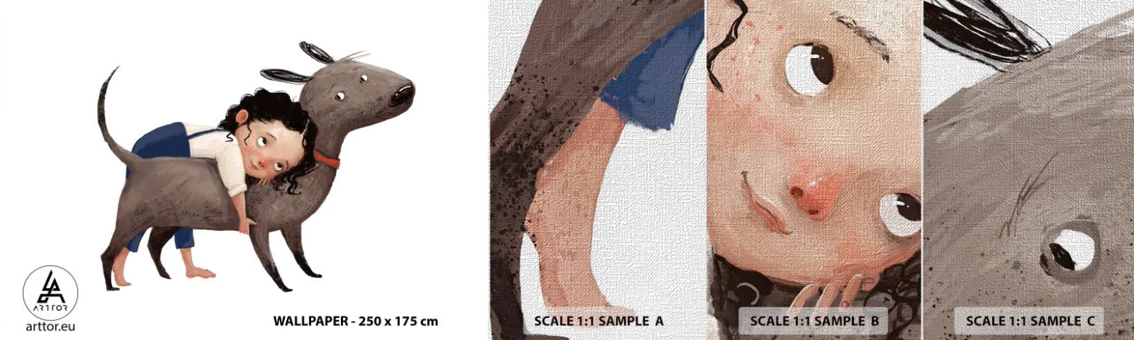 Fotobehang Monster Premium Canvas - Beste vrienden - Voor kinderen, Hond, Meisje - 100x30 cm