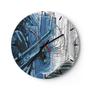 Wandklok - Klok - Een jazzmuzikant in een artistieke interpretatie - 30x30cm - Stedelijke Rapsodie - Moderne wanddecoratie voor woonkamer, keuken en slaapkamer ARTTOR