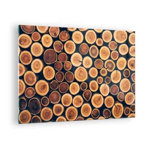 Schilderen op glas - Uitzicht op op een rij gerangschikte gekapte boomstammen - 70x50cm - Hoe oud zie ik eruit? - Moderne wanddecoratie voor woonkamer en slaapkamer ARTTOR