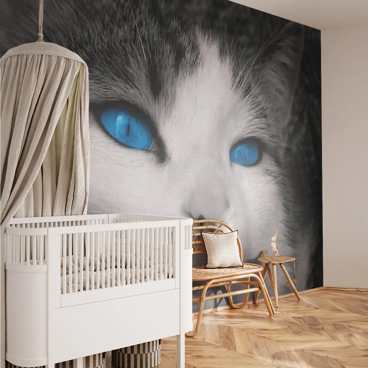 Fotobehang Premium Canvas - Ongewone blauwe ogen - Dieren, Kat, Blauwe ogen - 250x175 cm