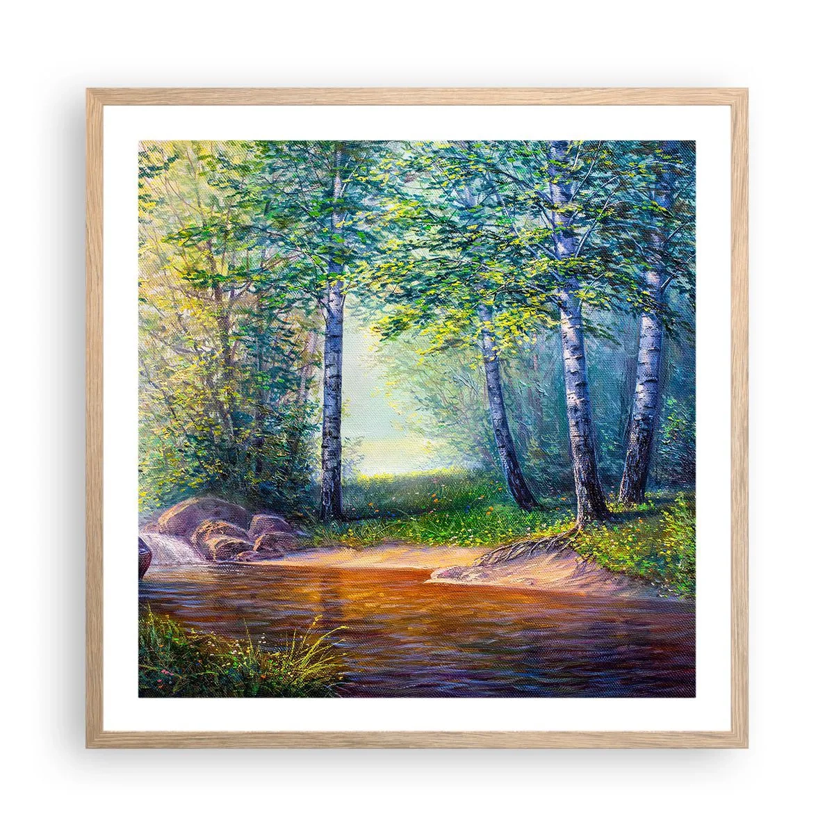 Een poster in een licht eiken lijst - Idyllisch landschap - 60x60 cm