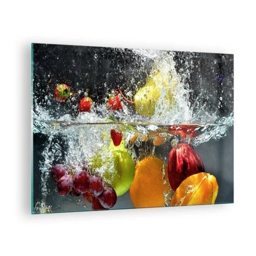 Schilderen op glas - Fruit ondergedompeld in water met dynamische spatten - 70x50cm - Fruit verfrissing - Moderne wanddecoratie voor woonkamer en slaapkamer ARTTOR