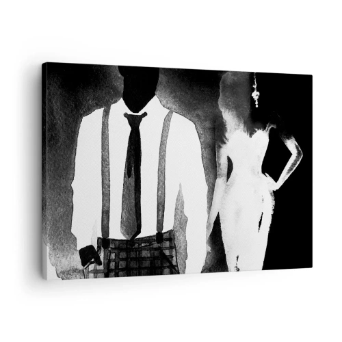 Schilderen op canvas - Personages in noirstijl, zwart-wit elegantie en mysterie - 70x50cm - In een noir sfeer - Moderne wanddecoratie voor woonkamer en slaapkamer ARTTOR
