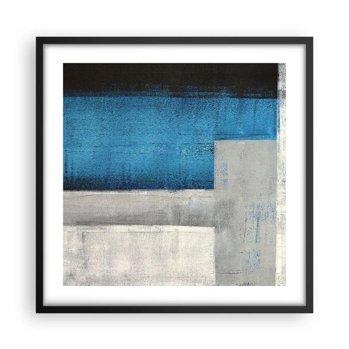 Poster in een zwarte lijst - Een poëtische compositie van grijs en blauw - 50x50 cm