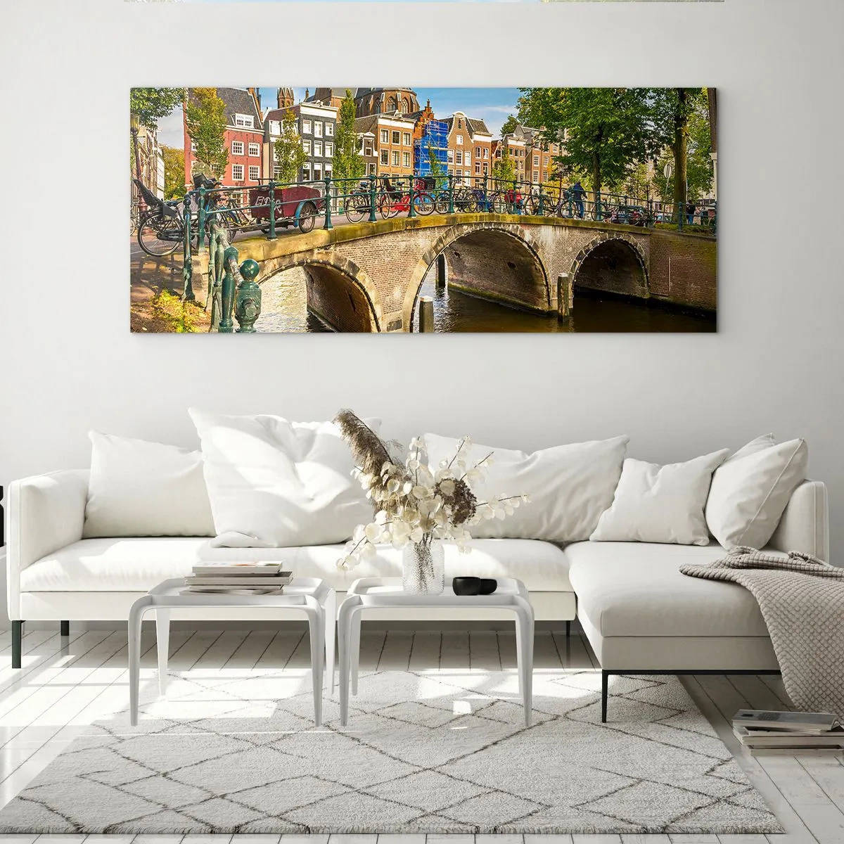 Schilderen op glas - Lente aan de gracht - 140x50 cm