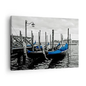 Schilderen op canvas - Gondels in Venetië met blauwe kappen - 70x50cm - Peinzend Venetië - Moderne wanddecoratie voor woonkamer en slaapkamer ARTTOR