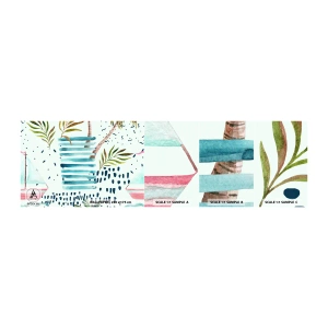 Fotobehang Monster Zelfklevend Deluxe Sticker - Vakantie onder palmbomen - aquarellen, Kokospalm, Zeilboot - 100x30 cm