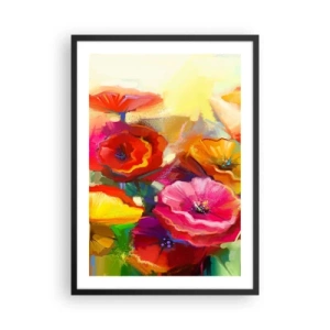 Poster in een zwarte lijst - Kleurrijke klaprozen op een abstracte achtergrond - 50x70cm - Niet alleen rood - Moderne wanddecoratie voor woonkamer en slaapkamer ARTTOR