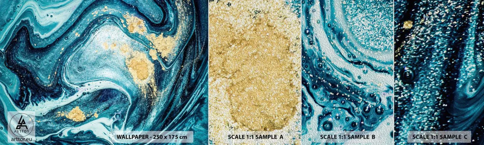 Fotobehang Monster Premium Sand - Blauwe draaikolk - Abstractie, Deel, Modern patroon - 100x30 cm