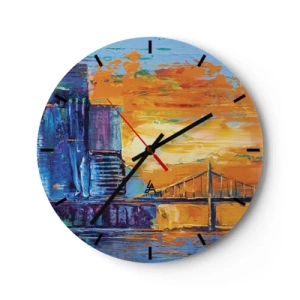 Wandklok - Klok - Een kleurrijke impressie van de stad bij zonsondergang - 30x30cm - Cultuur en natuur - Moderne wanddecoratie voor woonkamer, keuken en slaapkamer ARTTOR