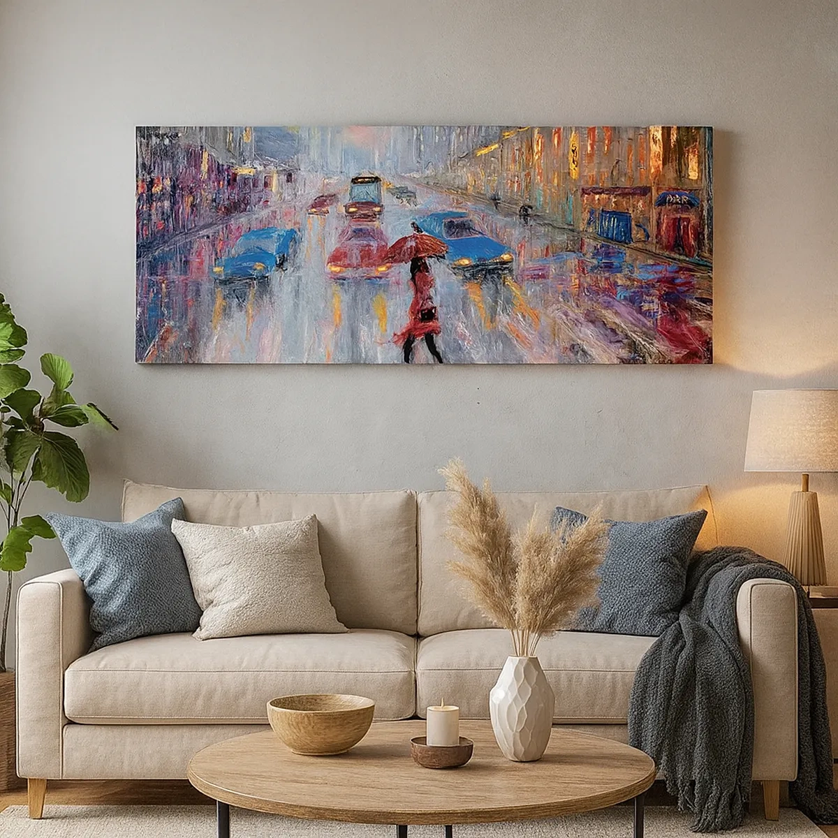 Schilderen op canvas - Regenachtige middag in de stad - 30x30 cm