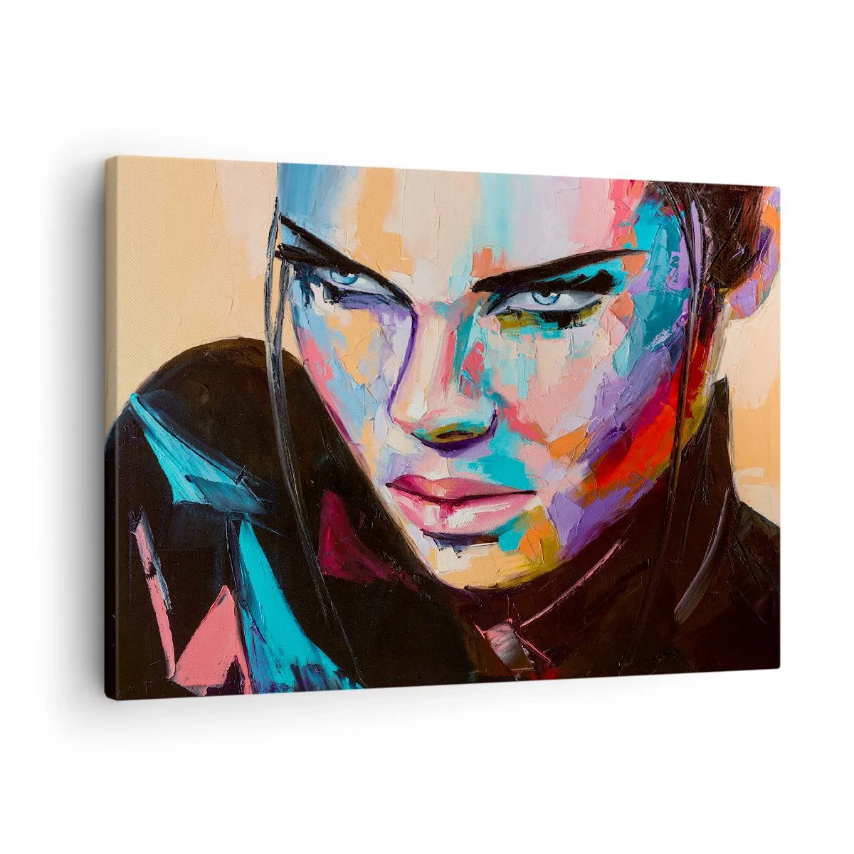 Schilderen op canvas - Portret van een vrouw in levendige abstracte kleuren - 70x50cm - Wildheid in het hart - Moderne wanddecoratie voor woonkamer en slaapkamer ARTTOR